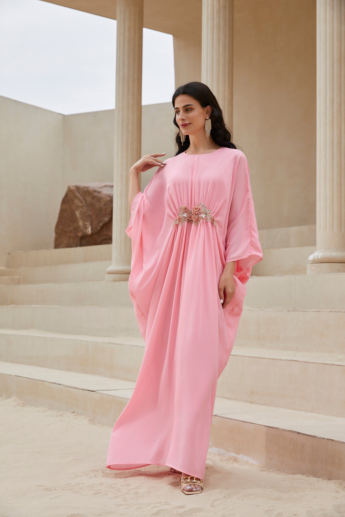 Occasional pink dress with embelishment