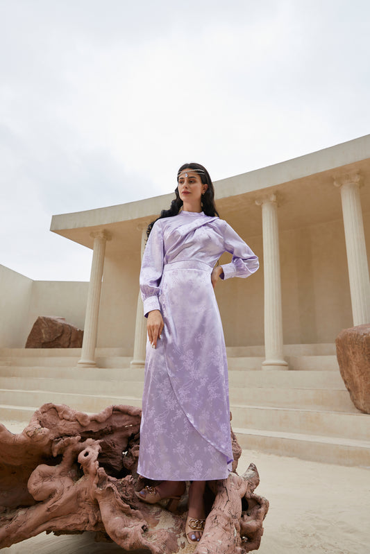 Ramadan Purple twisted satin jacquard dress