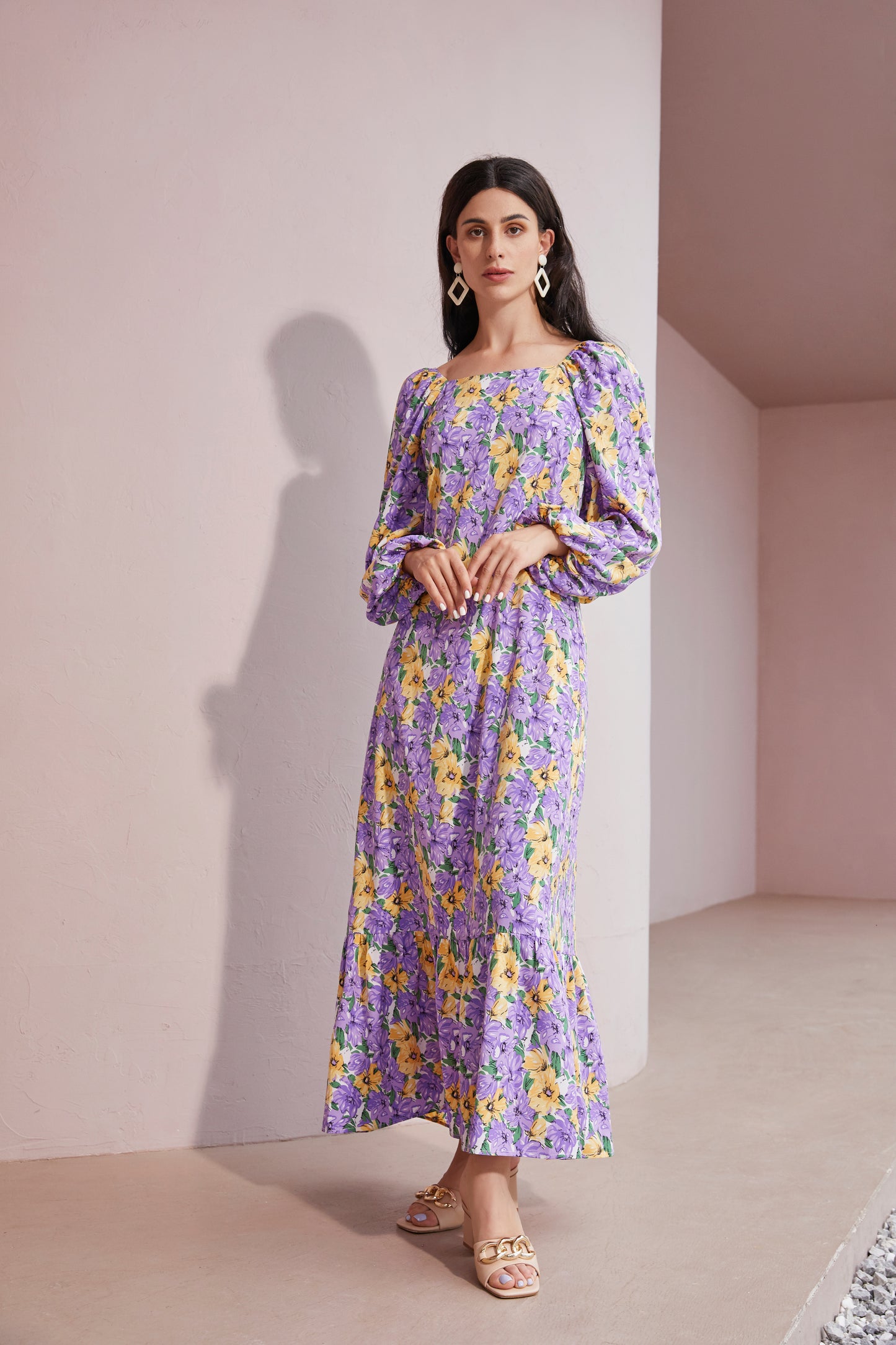Disty floral purple maxi dress