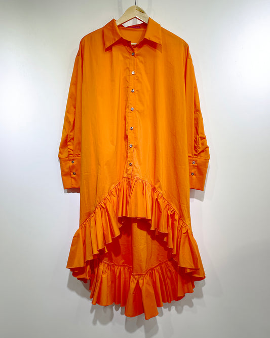 Boho style poplin high-low orange dress