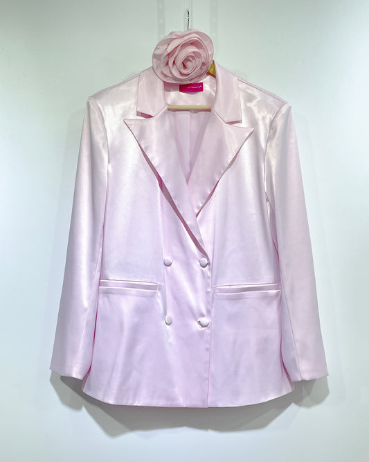 Satin pink blazer with flower tie