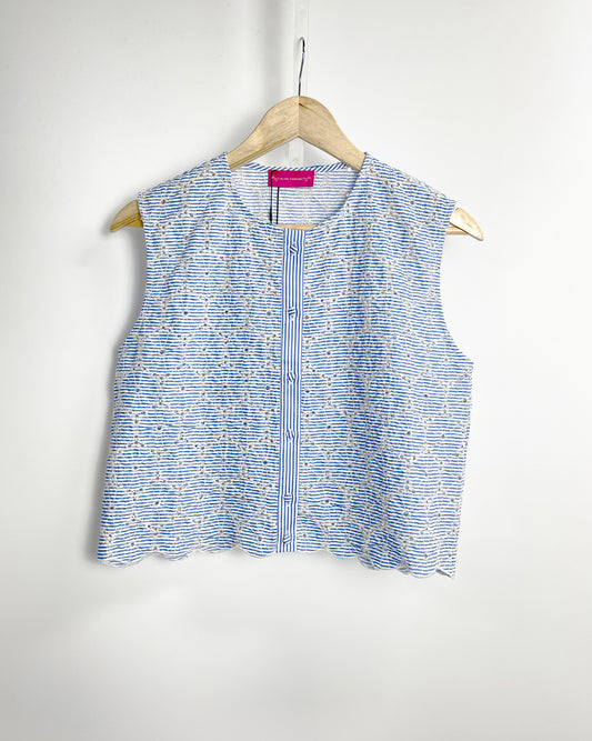Blue embroidery vest