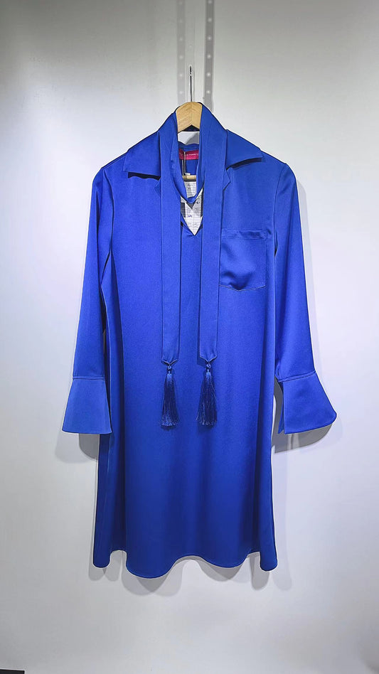 Boho tassel blue satin dress